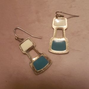 Gold Tone Earrings with Green and White Details